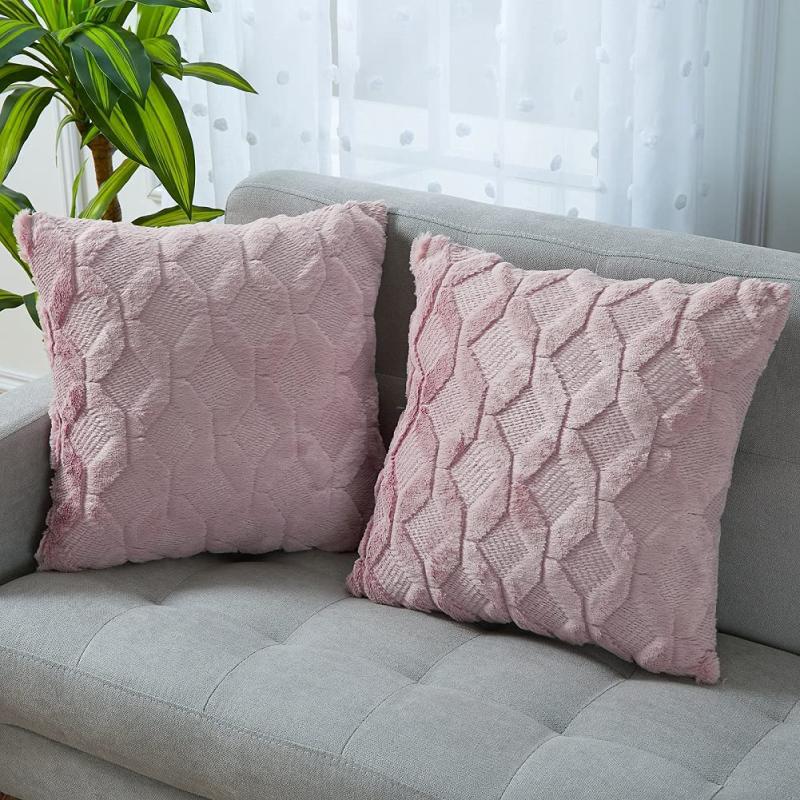 45x45cm Pillowcase Geometric Diamond Block Pattern Plush Cushion Cover Simple Home Sofa Cushion
