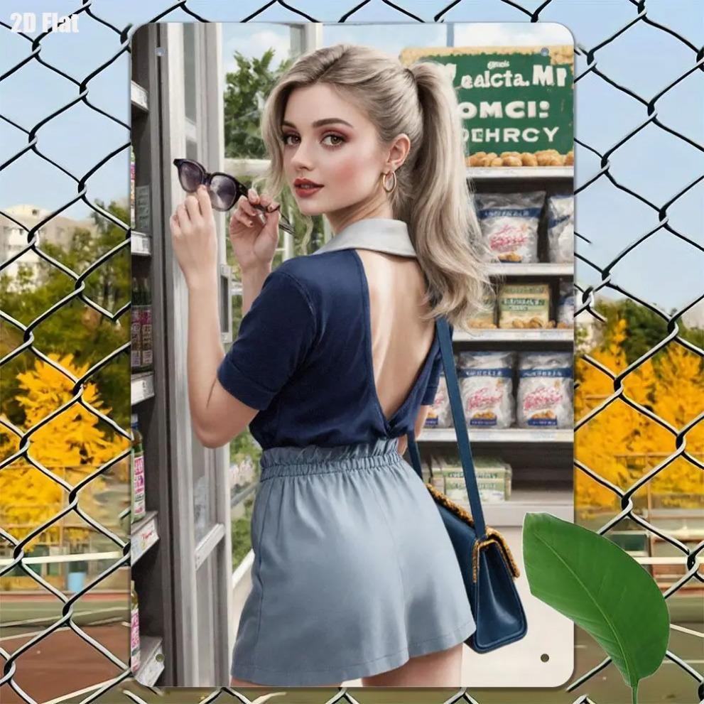 Retro Metal Wall Art Vintage Kitchen Decor 2D Supermarket Scene Poster Gift for Home 20x30cm