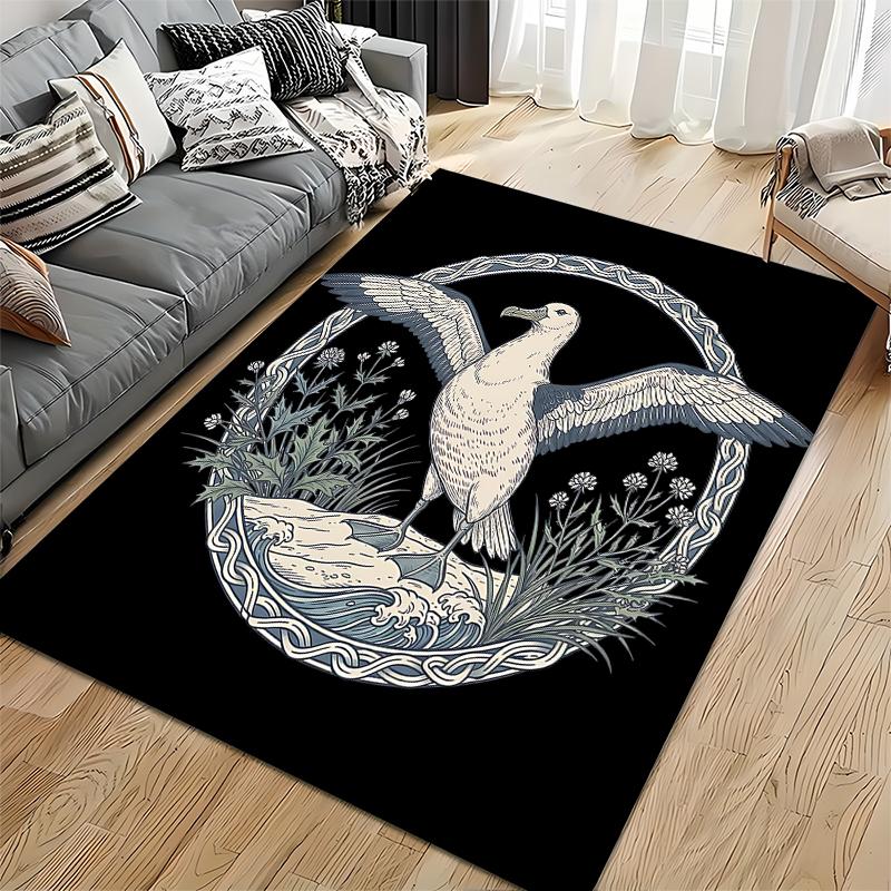 Abstract Bird Pattern Carpet with Black Background and Nature Design Suitable for use as an anti-slip for living room bedroom sofas