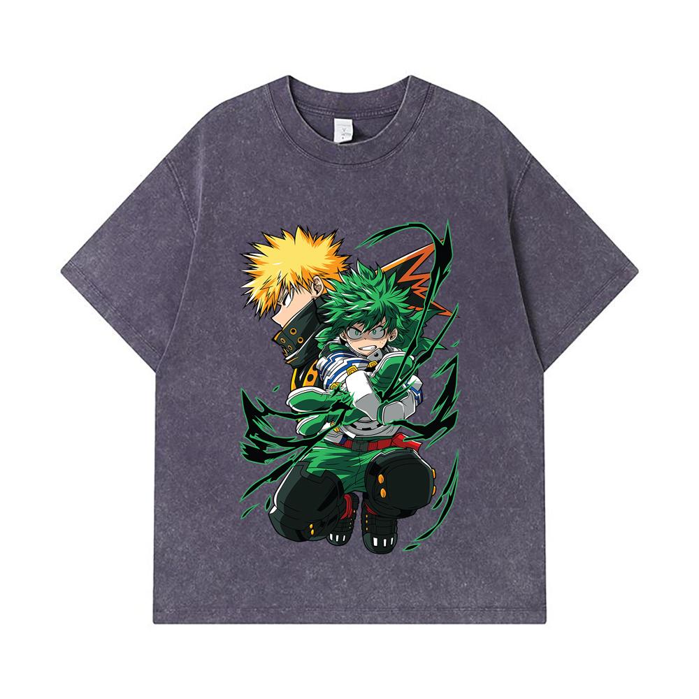 275 GSM Washed T-shirts 100% Cotton My Hero Academia V21 Print Unisex Heavy Cotton T Shirt