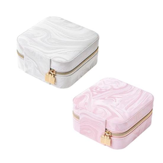 Portable Jewelry Box Faux Leather Travel Organizer for Earrings Necklaces Rings Elegant Velvet Lining Compact Jewelry Case for Women Girls
