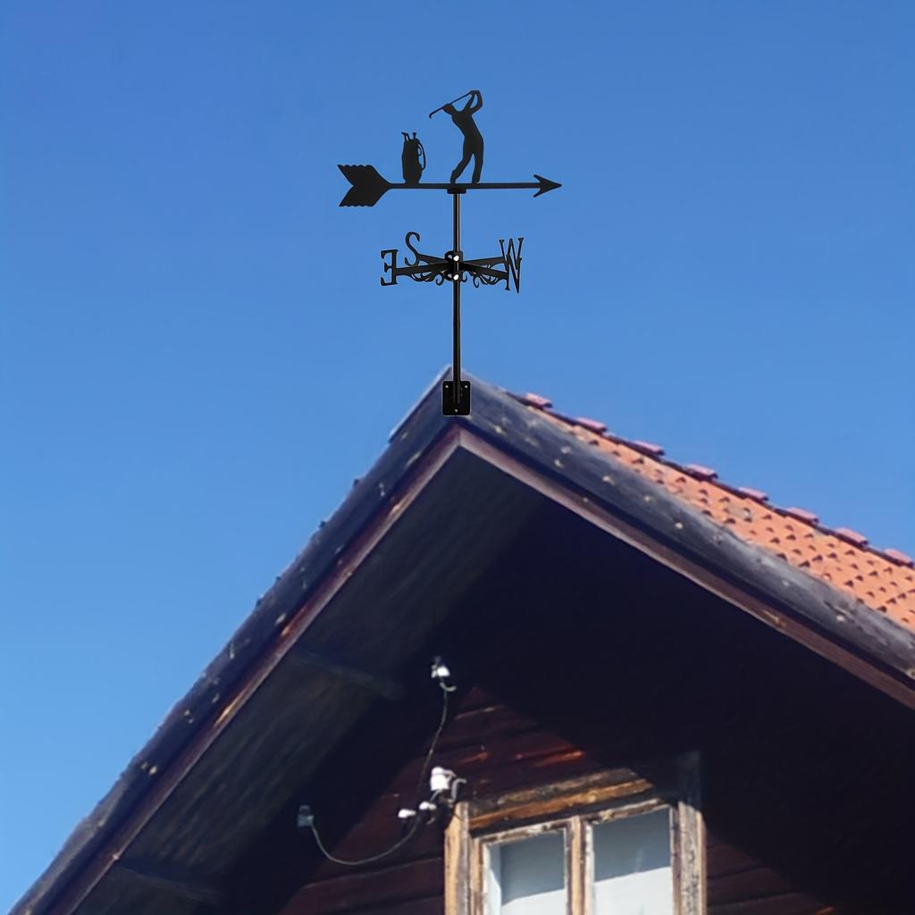 1pc Retro Black Metal Roof Golf Weathervane Wind Direction Indicator Outdoor Garden Lawn Patio Home Halloween Christmas New Year Gift