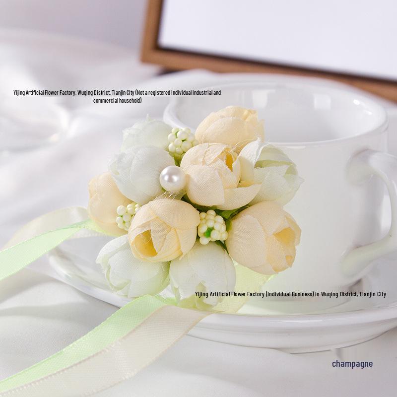 Artificial Flower Ribbon Wrist Corsage for Children's Day, Dance, Wedding Bridesmaid, or Bride