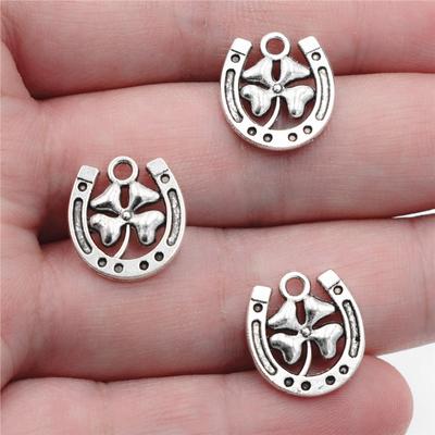 10pcs 16x15mm Antique Silver Color Horseshoe Charms Lucky Clover Pendant DIY Jewelry Making for Bracelets Necklace