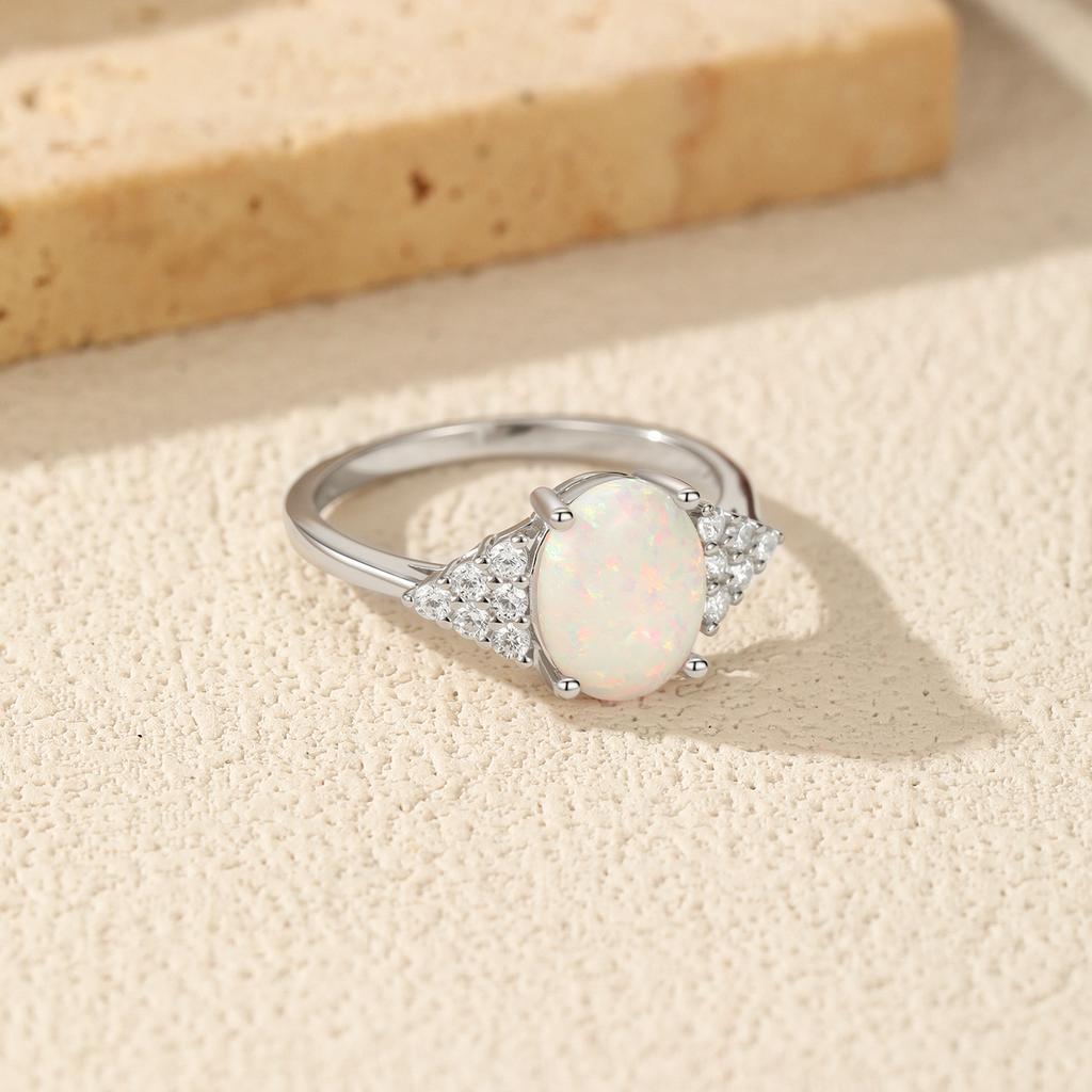 MODIAN Solid 925 Silver Elegant Oval Sweet Opal Finger Rings Classic Vintage Ring For Women Dating Fine Jewelry