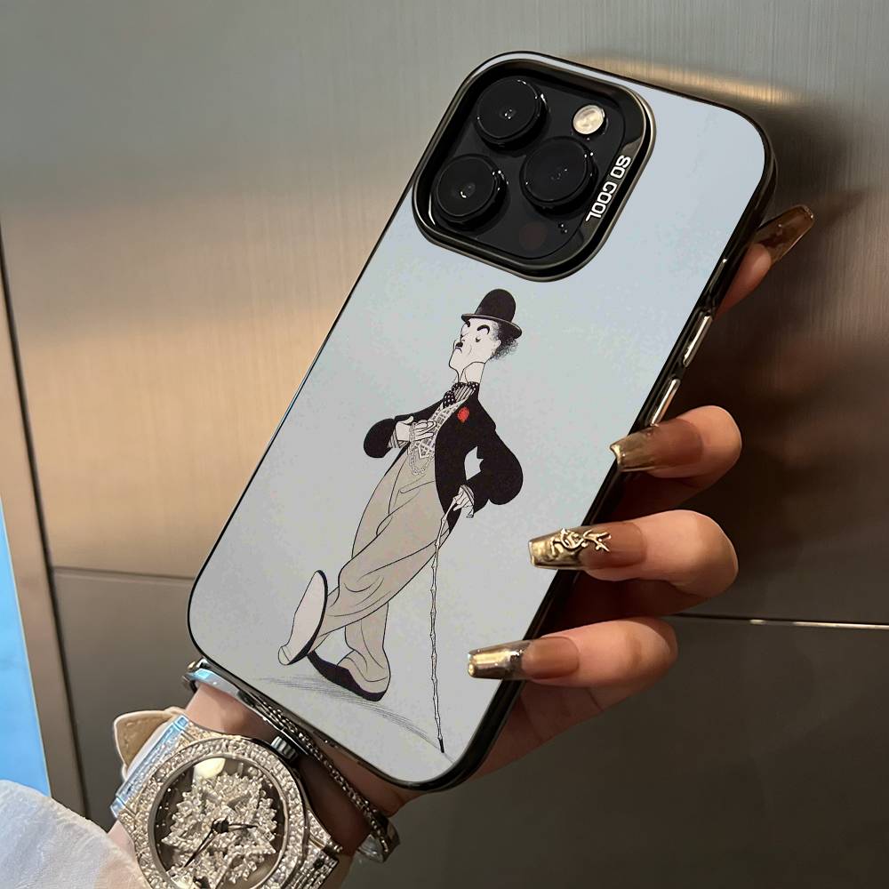 C-Charlie Chaplin Phone Case For iPhone 17,16,15,14,13,12,11 Plus Pro Max Colored Silver Phone Case