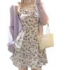 Women's Floral Suspender Dress Set: Sweet & Spicy Summer Style with Short Skirt and Sun Protection Cardigan.