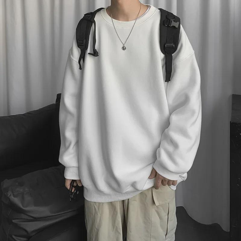 Men's Trendy Hong Kong Style Long-Sleeve Sweatshirt - Versatile, Loose-Fit Solid Color for Couples and Students, New Autumn Top
