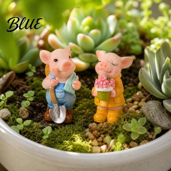 Mini Gardening Statues 2PCS Micro Landscape Ornaments, Pig Figurines, Durable Flowerpot Embellishments Resin Waterproof for Potted Plant Landscaping