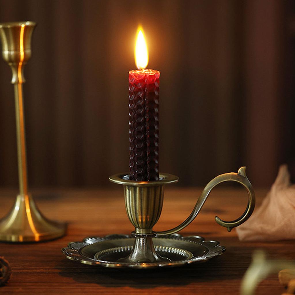 Vintage Candle Holder Retro Bronze Handheld Candlestick Zinc Alloy for Table Decor Home   Decoration