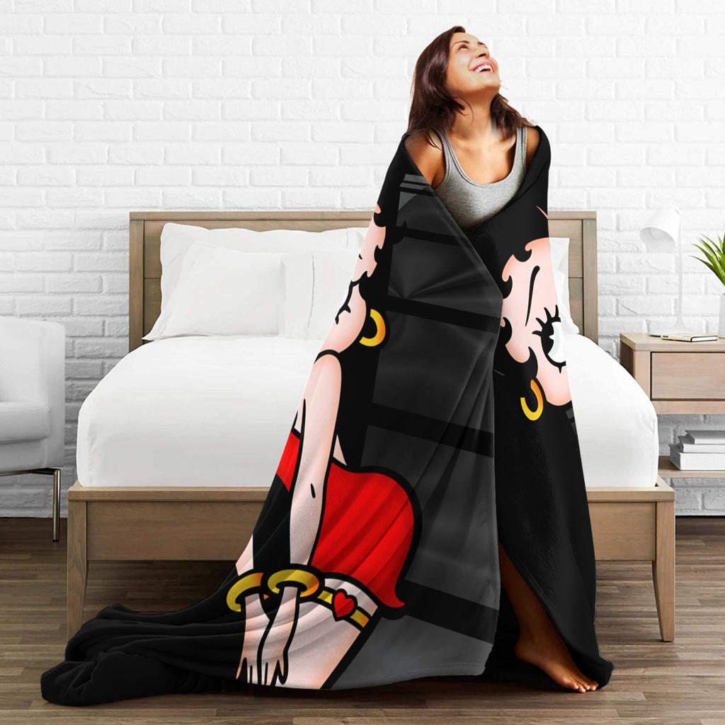 Warm Blanket Airplane Travel B-Bettys Boops Bedding Throws  Flannel Bedspread For Home Decor Graphic Sofa Bed Cover