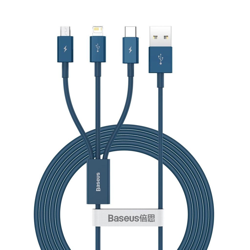 Baseus Superior Series 3-in-1 USB Cable, USB To Micro USB / USB-C / Lightning, 3.5A, 1.5M (Blue)