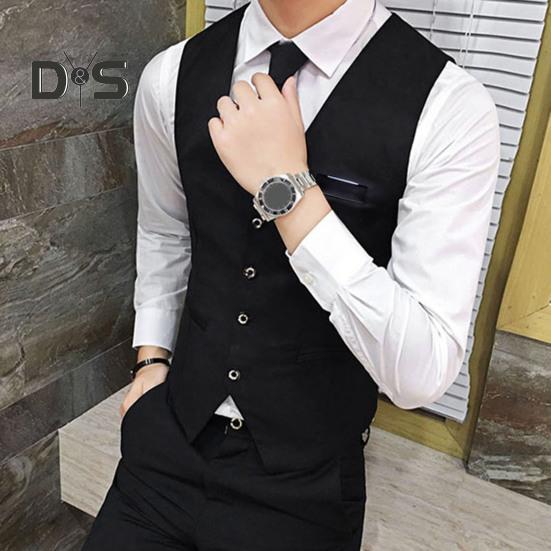 Men Suit Vest Waistcoat V Neck Sleeveless Solid Color Slim Fit Single Breasted Cardigan Formal Business Coat Groom Wedding Coat