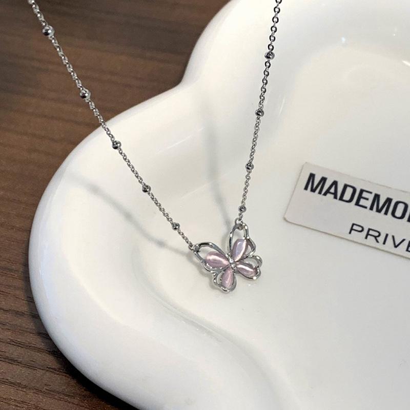 Strawberry Crystal Butterfly Necklace Women's Summer Sense Niche Design Collarbone Chain New Trendy Temperament Accessories