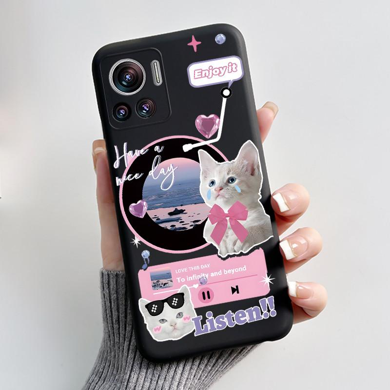 Casing For Motorola Edge 30 Ultra / Edge X Cover Aesthetic Fashion Cute Cat Astronaut Black Soft Silicone Shockproof TPU Case