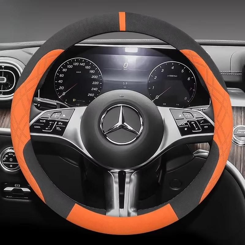 Suede Leather Steering Wheel Cover for Mercedes Benz GLE GLS GLC GLA C E S Class AMG GLK ML Etc Non-Slip Grip Protector Sport
