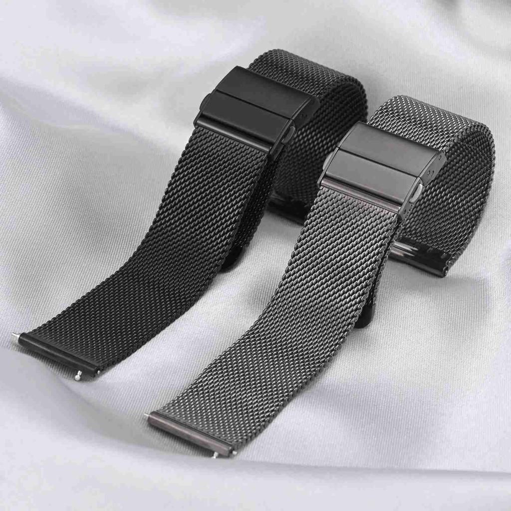 ANNEFIT 20mm Mesh Stainless Steel Watch Quick 316L Stainless Steel Replacement Black Band, Release, Strap,