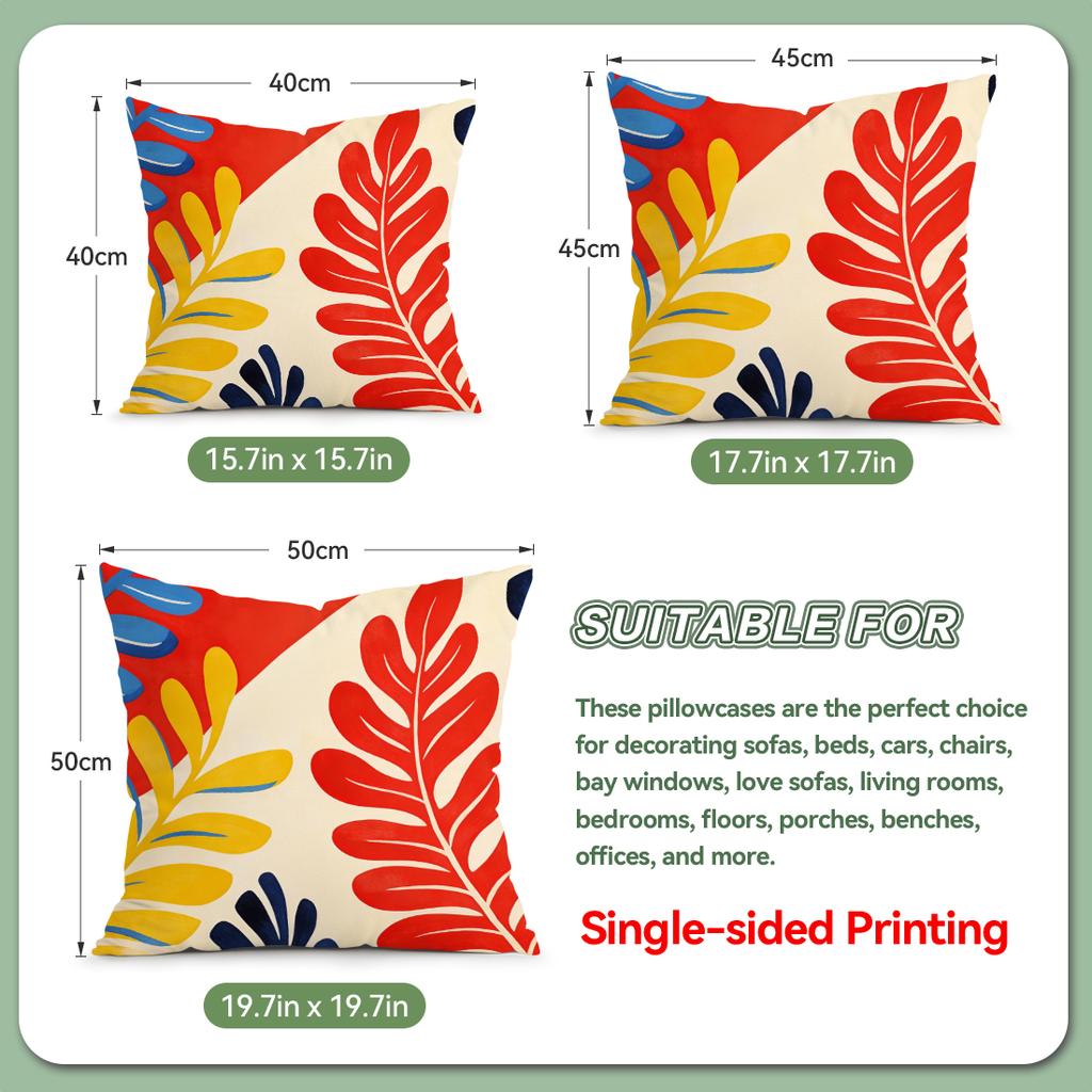 4 Pcs Bohemian Abstract Plants Single-Sided Printed Pillowcase Cushion Cover,Suitable For Living Room,Bedroom,Car Decoration