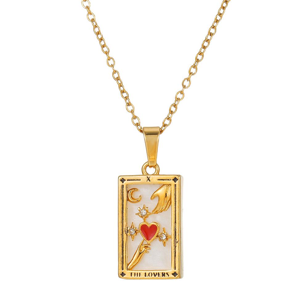 Retro Stainless Steel Zircon Tarot Card Pendant Necklace for Women