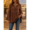 Women S Casual Loose V Neck Long Sleeve Blouse With Lace Trim