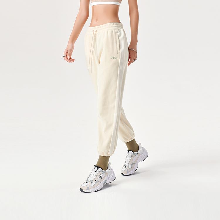 Fila Fusion Embroidered Logo Knitted Cuffed Sports Pants Women Bottoms White T11W142808FIV