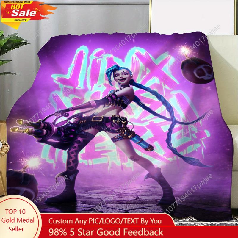 Hot Anime Arcane HD Blanket Cool Jinx Throw Blanket for Home Bedroom Bed Sofa Travel Office Warm for Winter Custom blankets 75X95CM