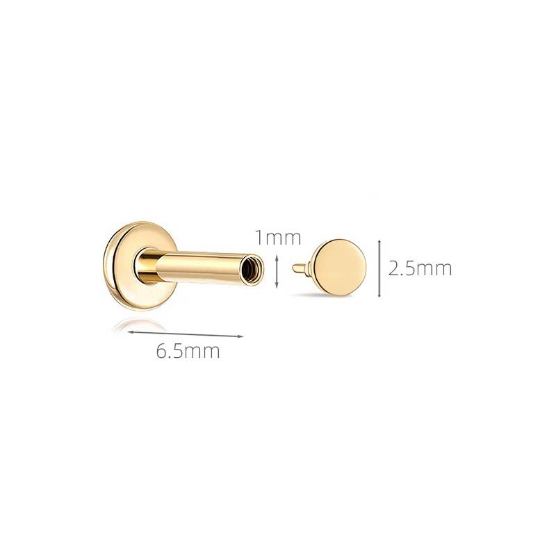 Solid 18K Gold Internally Threaded Nose Stud Earring Smooth Round Cartilage Flat Base Short Post Body Piercing Jewelry