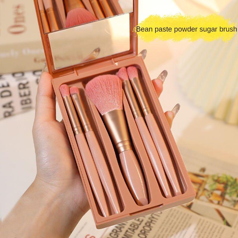 Make-up-Pinsel-Set mit Spiegel, komplettes Set, superweiches Fell, ein Set mit Gesichtspuder- und Lidschatten-Pinsel-Set in Box, tragbares kleines Set