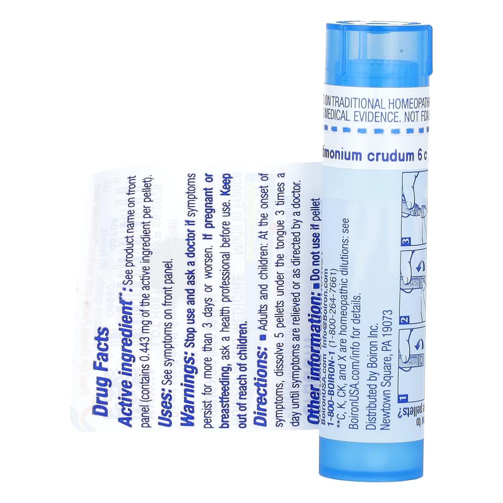 Boiron, Antimonium crudum, 6C, Verdauungsbeschwerden, ca. 80 Globuli.