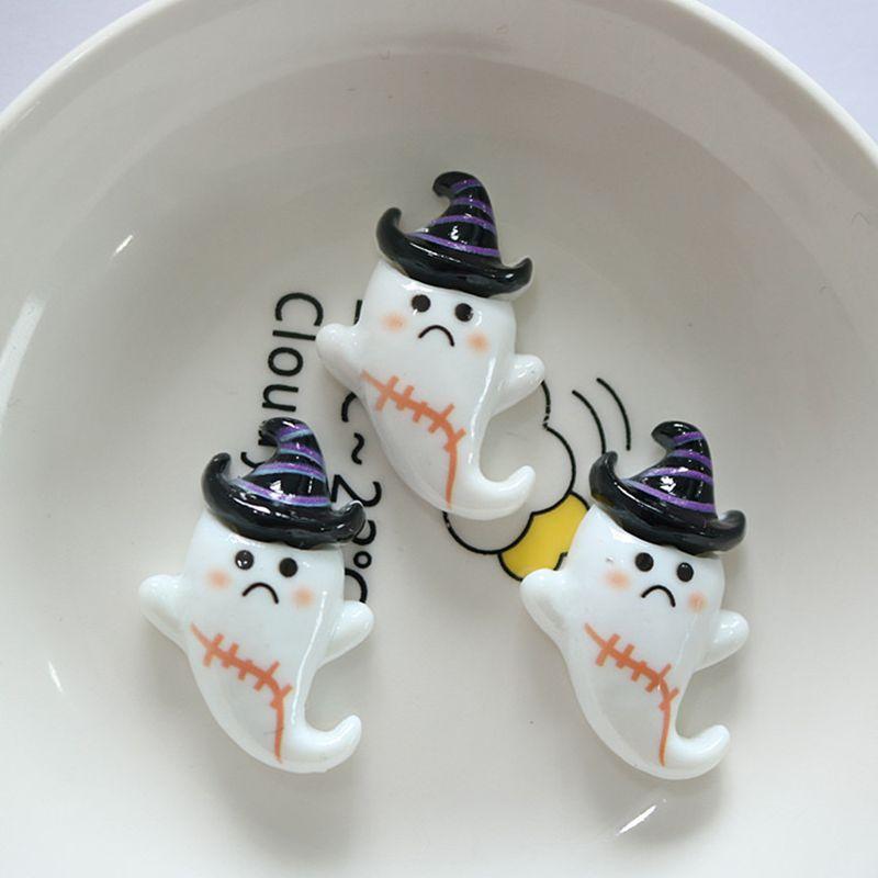 10 Pcs Cute Cartoon Halloween Ghosts, Skeletons, Pumpkins Flat Back Resin DIY Jewelry Hairpin Craft Decoration Accessorie