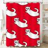 Red Shower Curtain with White Cats Pattern Bathtub Decorative Liner for Home Bathroom Accessories
