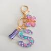 Fashion butterfly fringe initial keychain Drop glue Blend sequin A-Z26 letter keychain Cute Ladies Student Bag Accessory Gift
