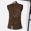 Men Waistcoat Vintage Medieval Renaissance Gentleman Satge Performance Sleeveless One Tone Stand Collar Role Play Cosplay Cos