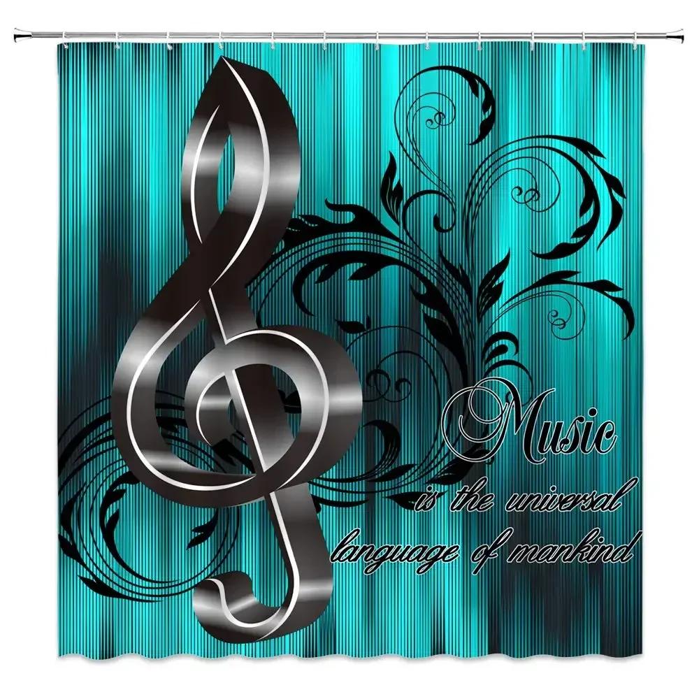 Music Shower Curtain,Black And White Music Notes Bathroom Shower Curtains Polyester Fabric Fashion Gray Bathroom Set With Hooks