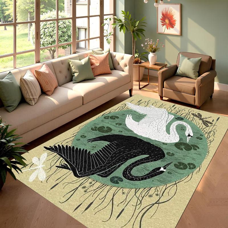 

Artistic Black White Swan Pond Print Non-slip Soft Washable Area Rug for Living Room Bedroom Nature Decor Home Decoration 40x60cm