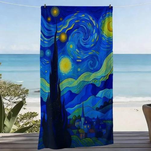 1 Extra Großes Weiches Handtuch im Stil von Van Goghs Sternennacht mit Wirbelnebel-Aufdruck Mikrofaser-Badetuch Ideales Geschenk Strandtuch