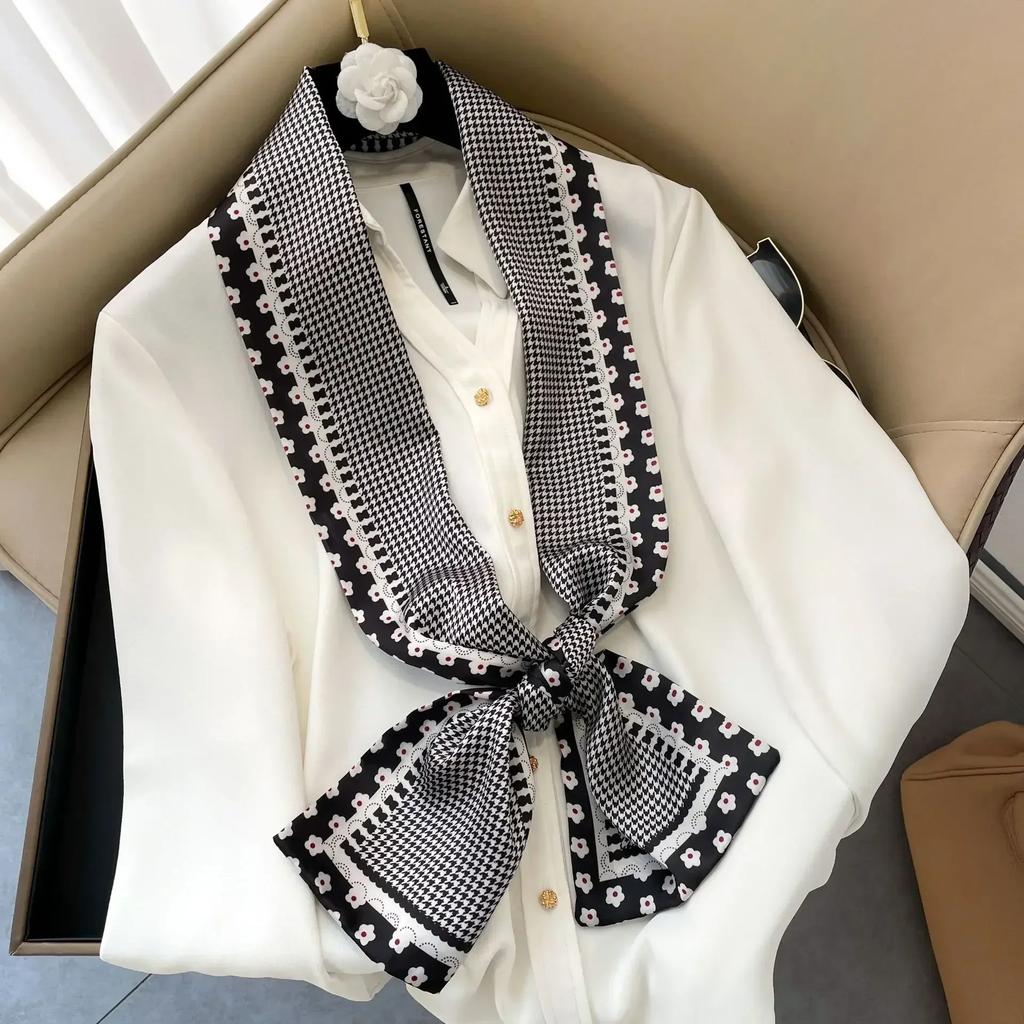 17*150cm Ribbon Silk Scarfs Female Luxury Design Hair Band Skinny Scarf Neck Ties Women Bag Scarves Neckerchief Foulard Lady