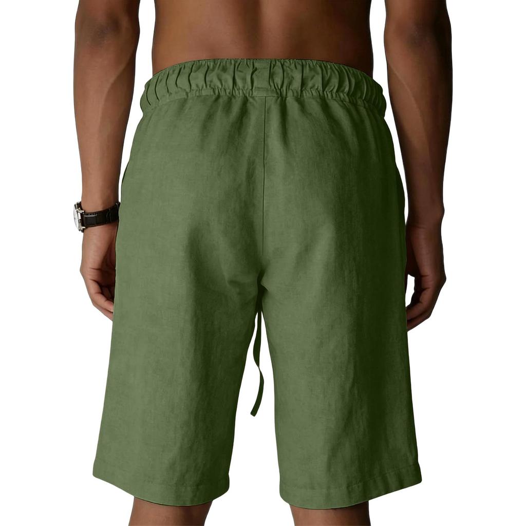 Mens Shorts Casual Linen Drawstring Waist Relaxed Shorts for Men Lightweight Gym Shorts Men Workout Beachwear Cargo Shorts
