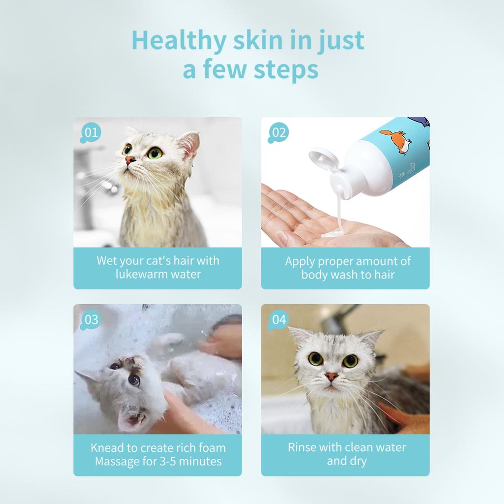GJYC PET Natural Tear-Free Gentle Cat Shampoo Deep Cleansing Odor Removing Softens Fur Soothes Sensitive Skin For All Cat Breeds