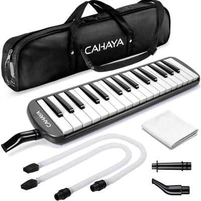 CAHAYA Conjunto com Armazenamento Melodion Leve para Escola Primária Adequado para Mesa e em Pé Inclui 2 Melódicas Pretas de 32 Teclas, Bolsa de 7 Peças,