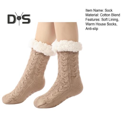 1 Pair Cashmere Socks Slipper Socks with Non-Slip Dots Winter Thick Home Sleep Socks for Women And Elderly