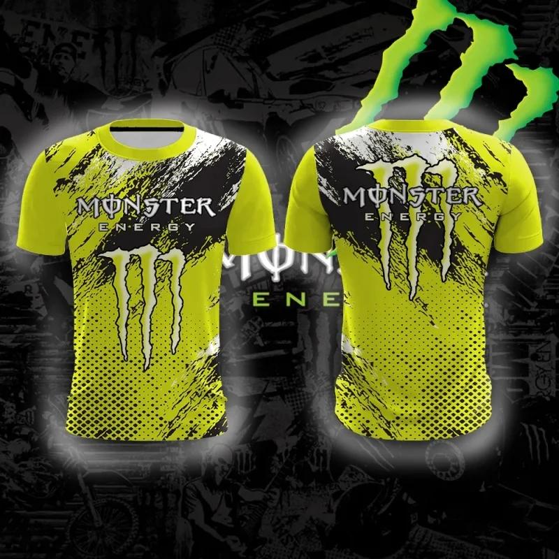 Camiseta de Manga Corta para Hombre de Verano, Secado Rápido, Transpirable, Impresión 3D Monster Energy, para Deporte al Aire Libre, Fitness, Ocio