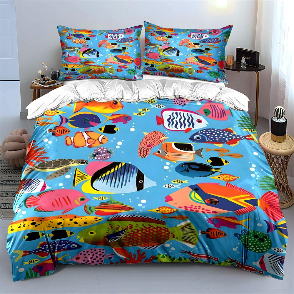 Colorful Ocean Theme Bedding Set Multiple Sizes Kid'S And Adults' Bedroom Exquisite 3Pc Bedding Set, Gift