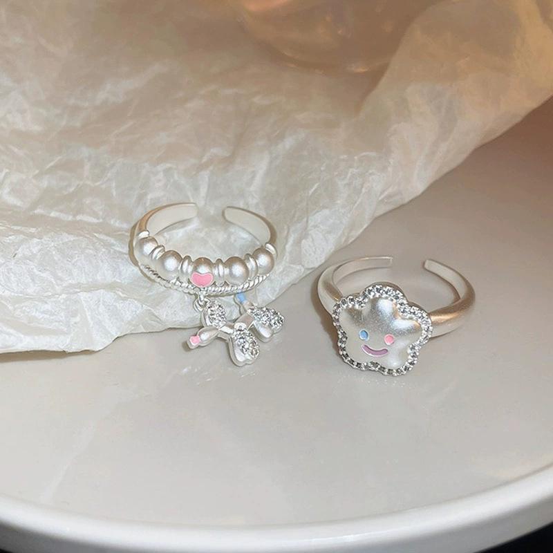 Y2K Fashion Matte Silver Color Star Puppy Rings Girl Sweet Cute Geometric Open Ring For Women Party Jewelry Accessories Gifts