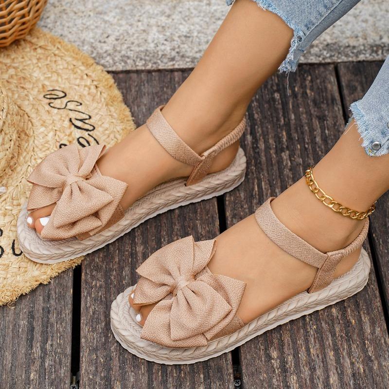 Summer new women's casual and comfortable one-word bow flat-bottomed beach sandals one size fits all