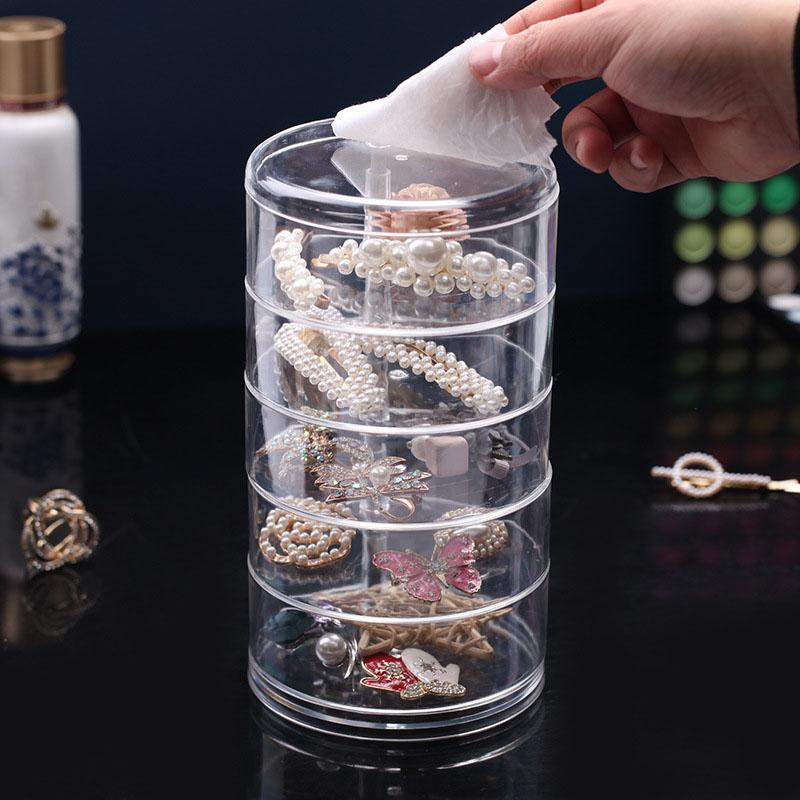 360-degree Rotating Transparent Jewelry Box, Multi-layer Jewelry Box, Dust-proof Finishing Shelf, Jewelry Necklace Storage Box