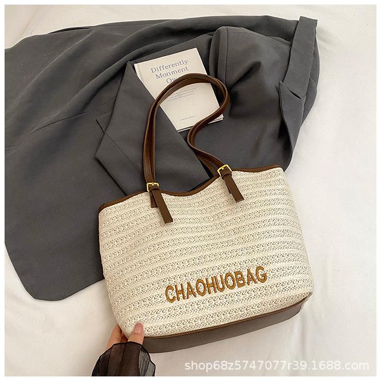 2025 summer new fashion woven shoulder bag large capacity tote bag women s bag seaside vacation beach bag tide