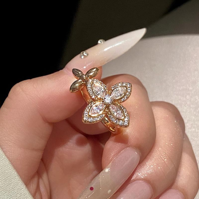 Zircon Mangstar Flower Exquisite Fashion Opening Ring Light Luxury High-end Index Finger Ring Niche Temperament Versatile Ring