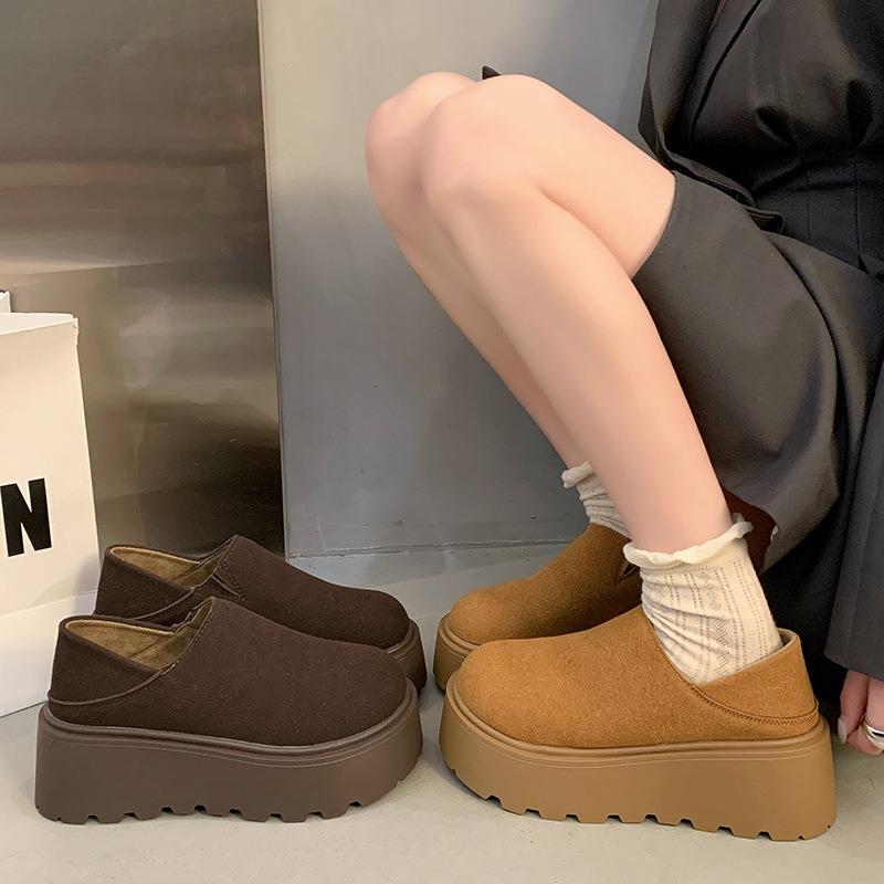 One-pedal lazy thick-soled heightening velvet women's spring new small retro loafers