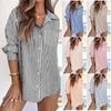 Women Shirt Lapel Long Sleeve Single Breasted Shirt Tops with Patch Pockets Striped Print Loose Fit Office Lady Casual Shirt